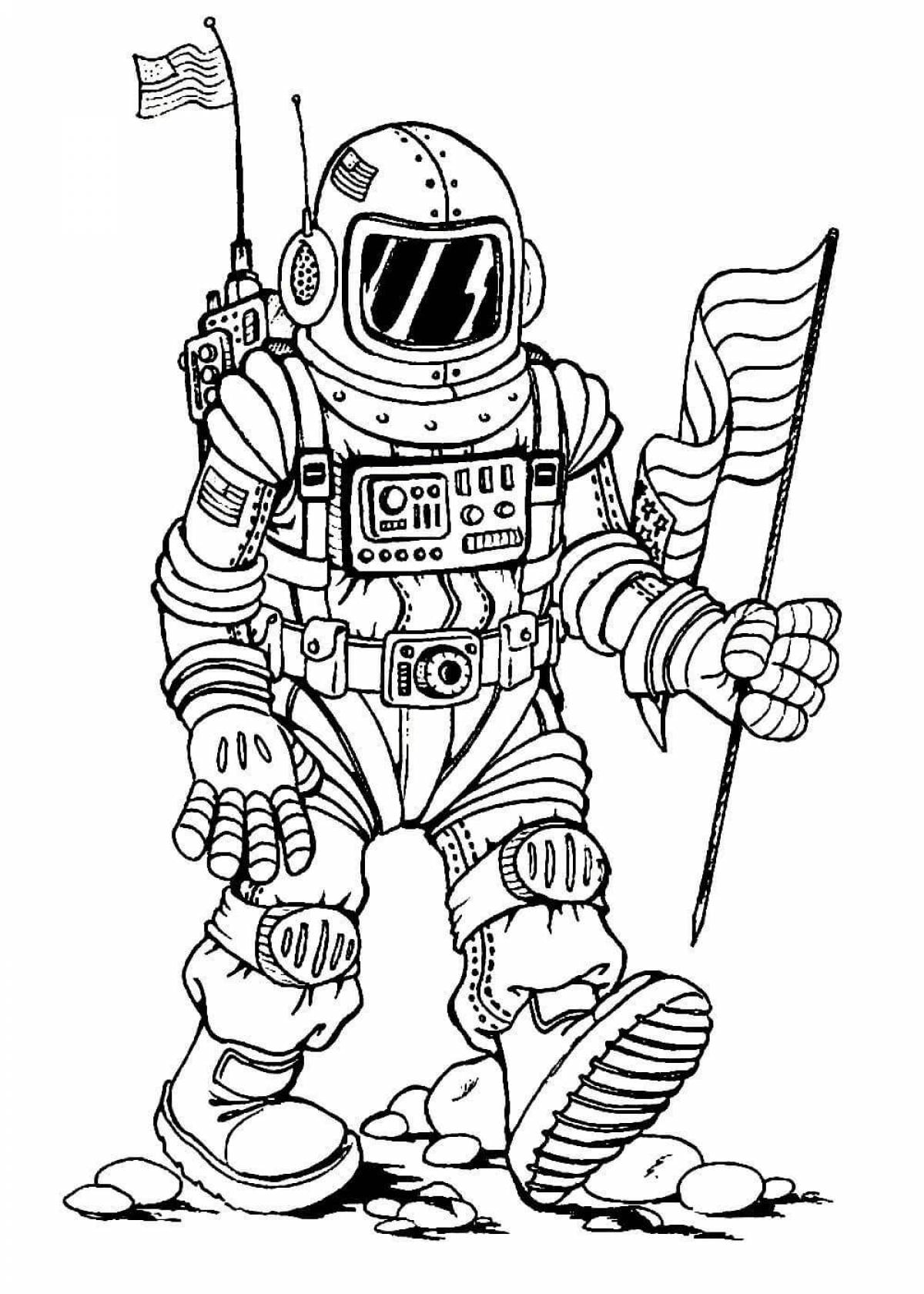 Анимированная страница раскраски космонавта