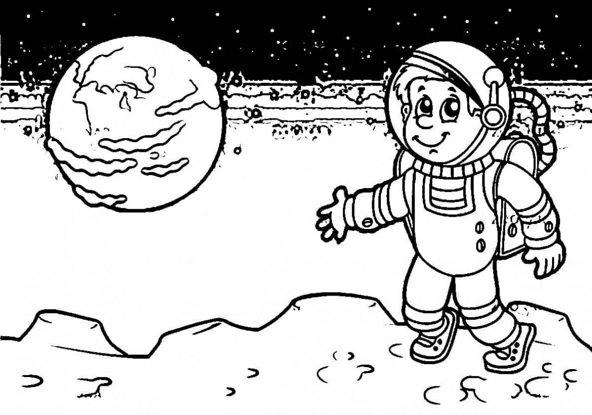 Coloring page energetic astronaut