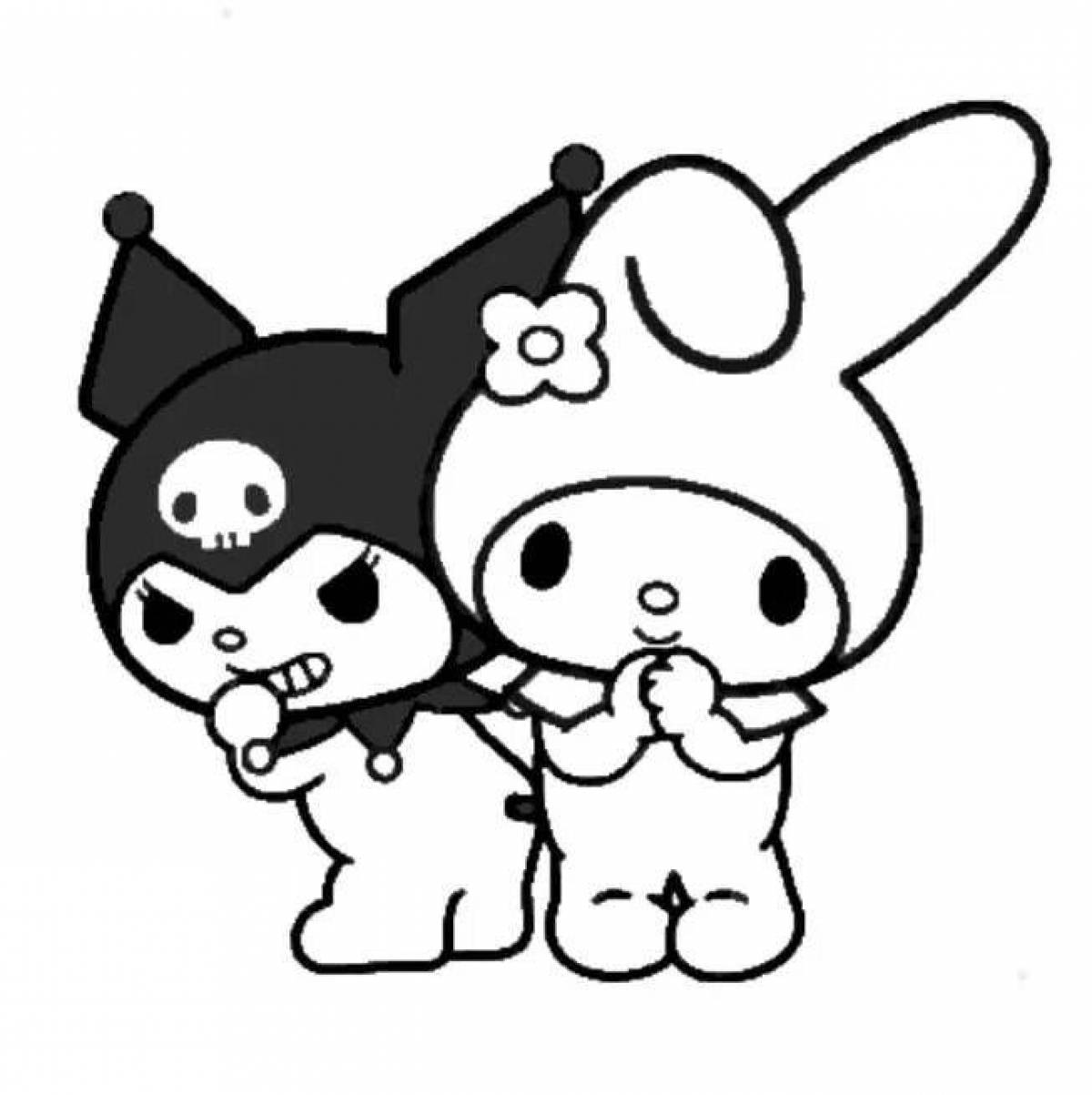 Adorable kuromi and melody coloring page
