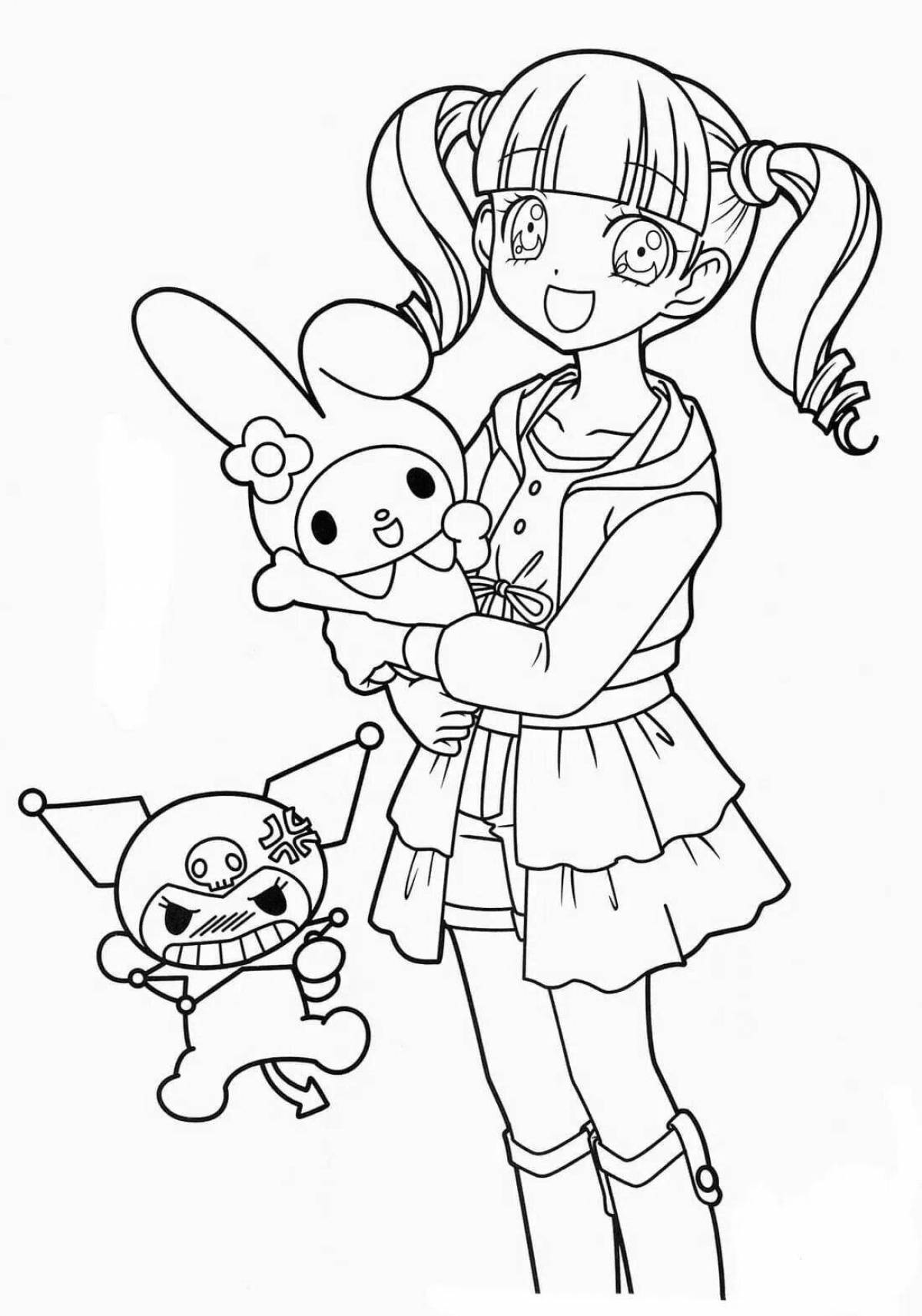 Fascinating kuromi and melody coloring page