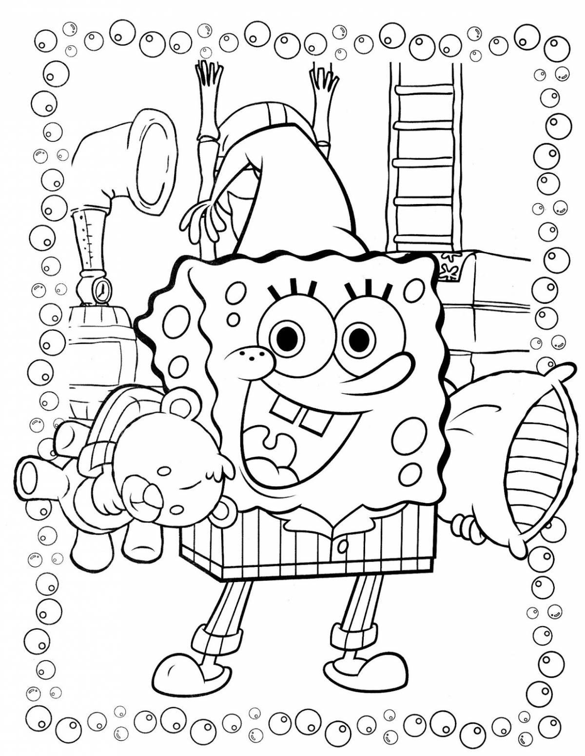 Joyful spongebob coloring for kids