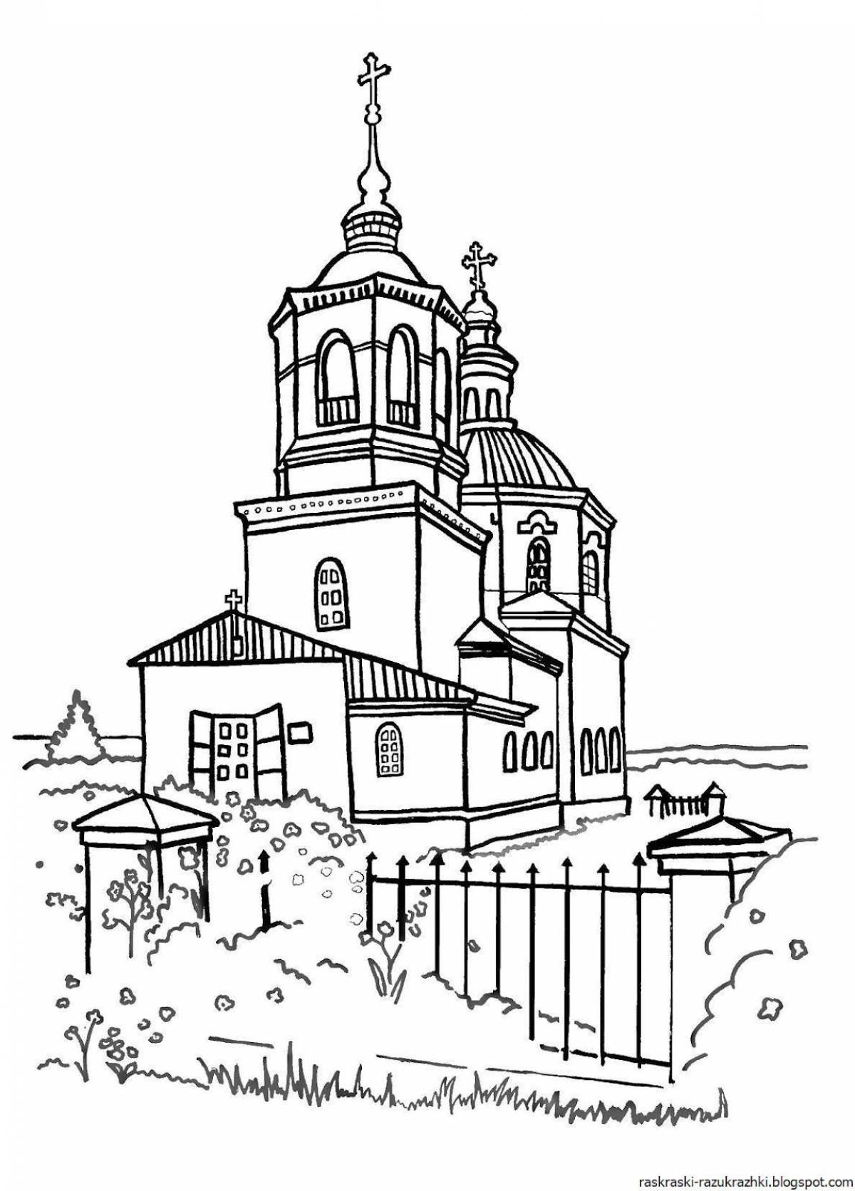 Colorful church coloring page