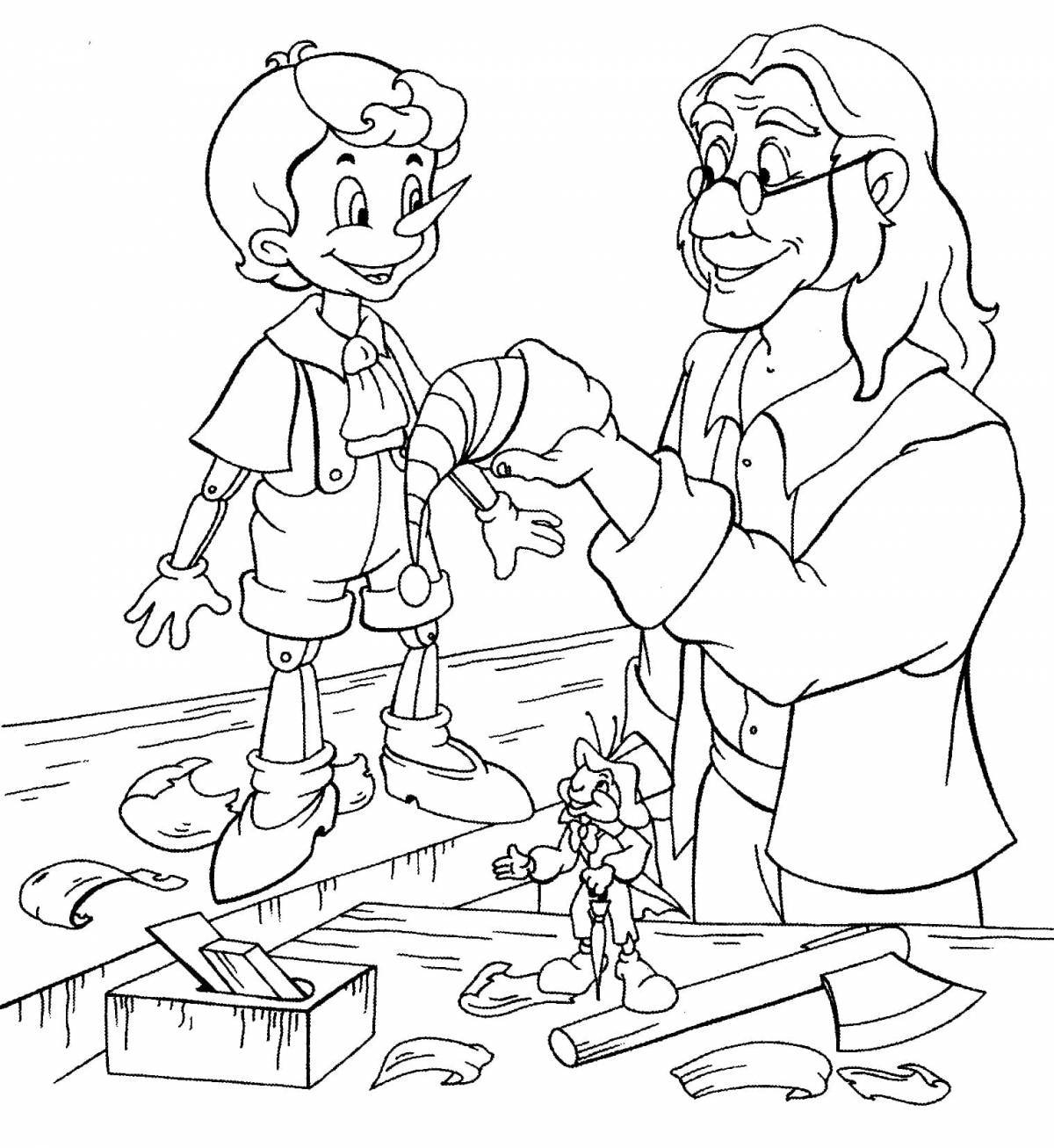 Joyful pinocchio coloring pages for kids