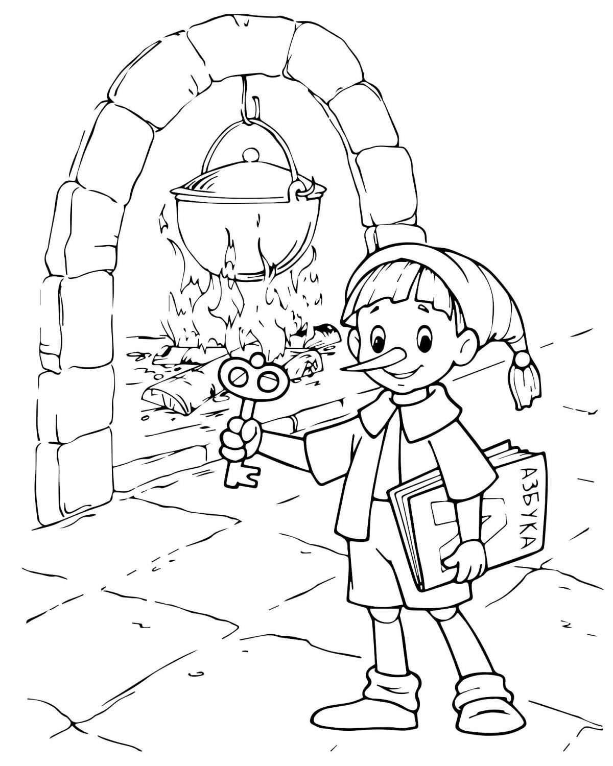 Coloring book playful pinocchio for kids