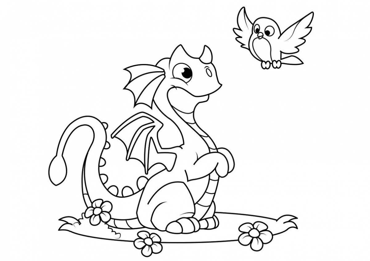 Украшенная раскраска дракон для детей