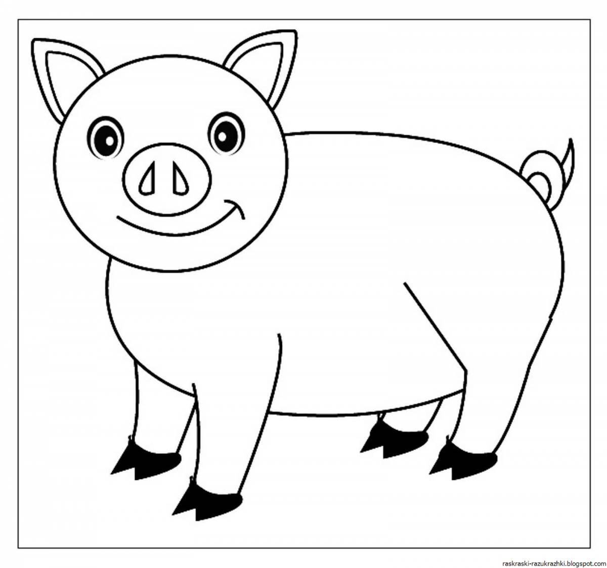 Coloring book smiling pig