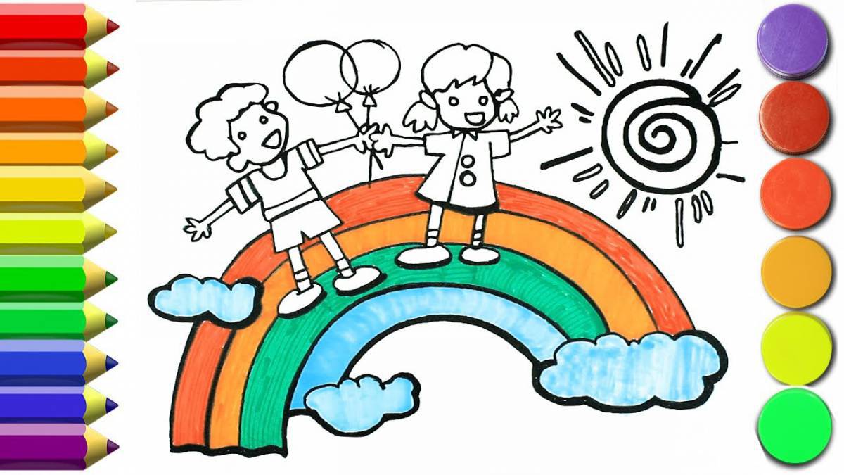 Bright green rainbow friend coloring page