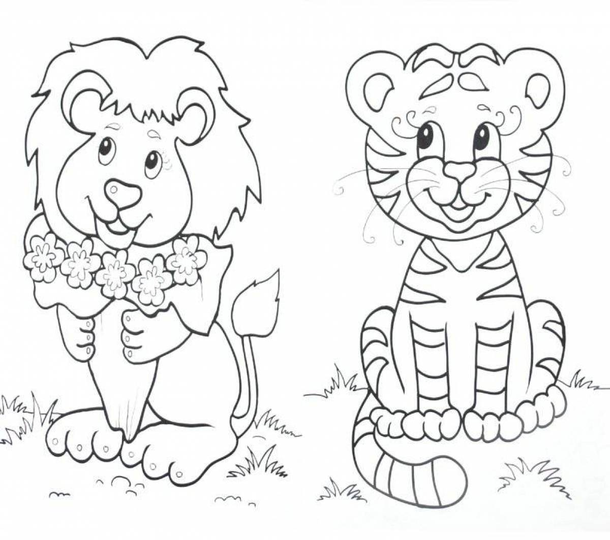 Fun coloring pages animals for children 6-7 years old