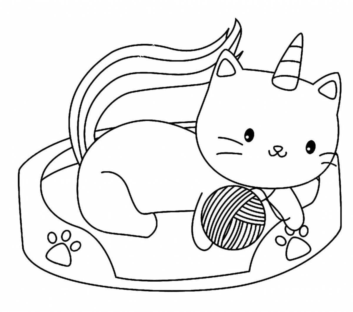 Величественная раскраска кошка единорог