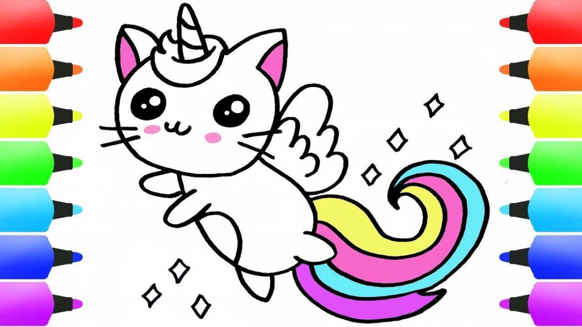 Luminous cat unicorn coloring book