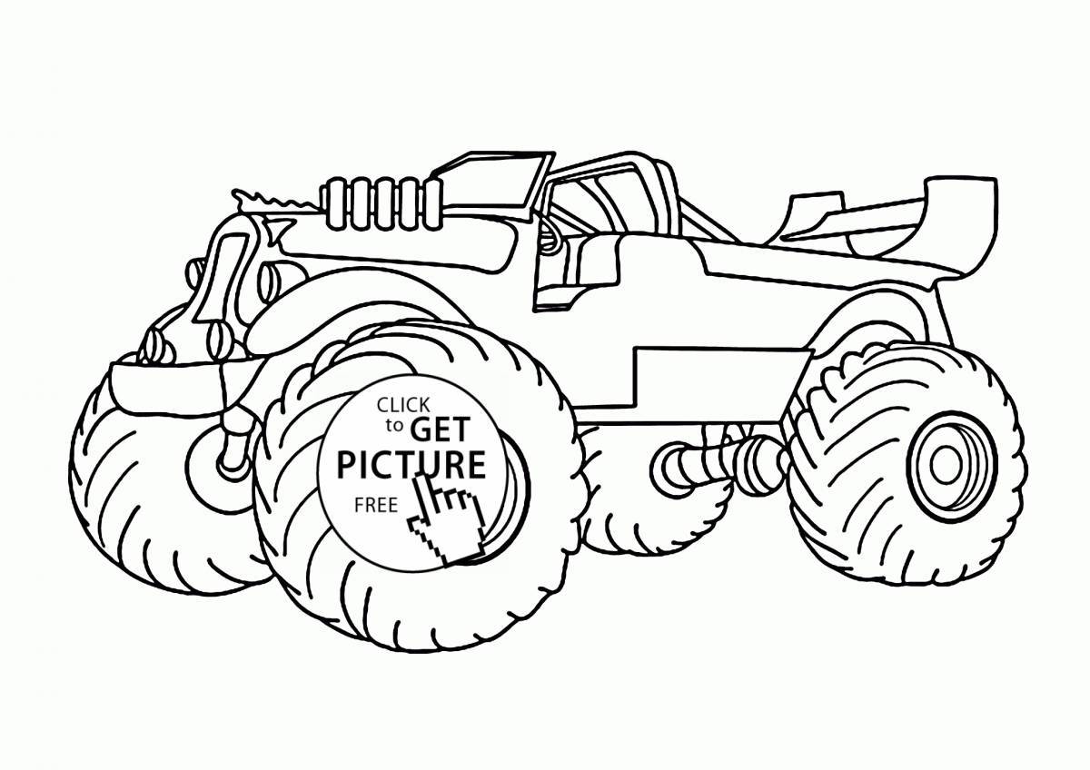 Monstrously decorated monster truck coloring page