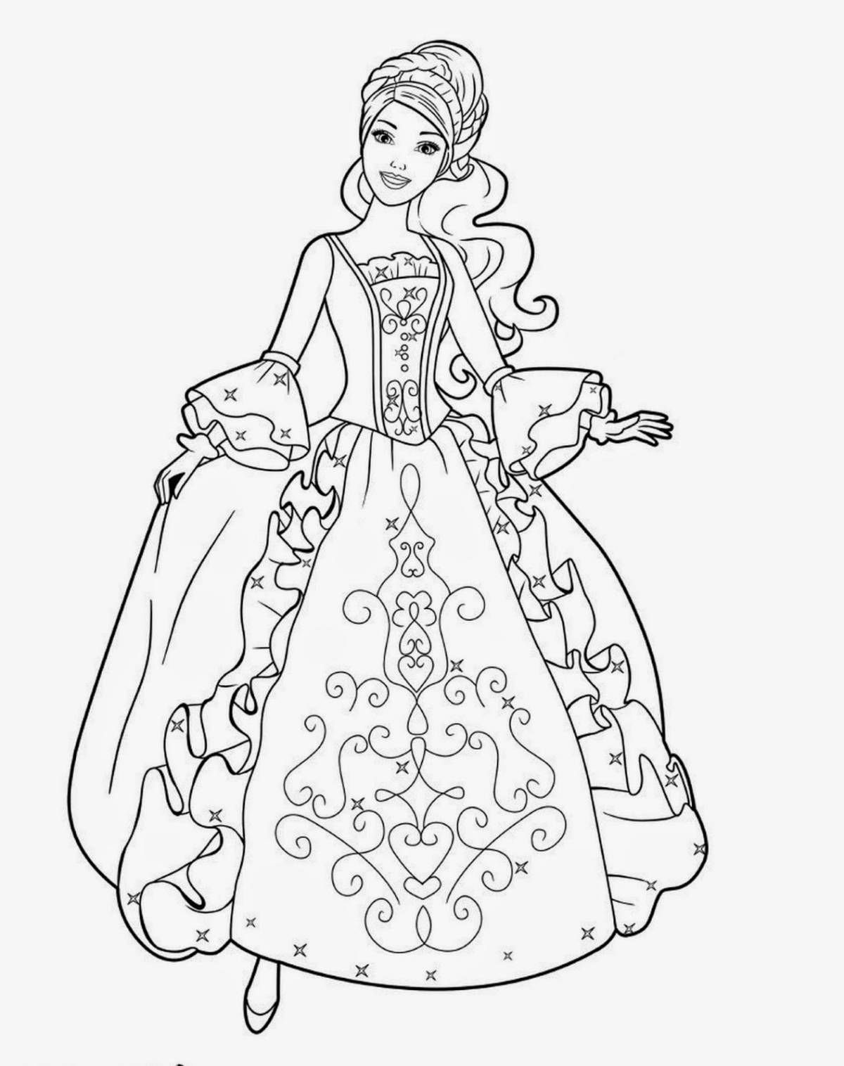 Очаровательная раскраска принцессы в красивых платьях