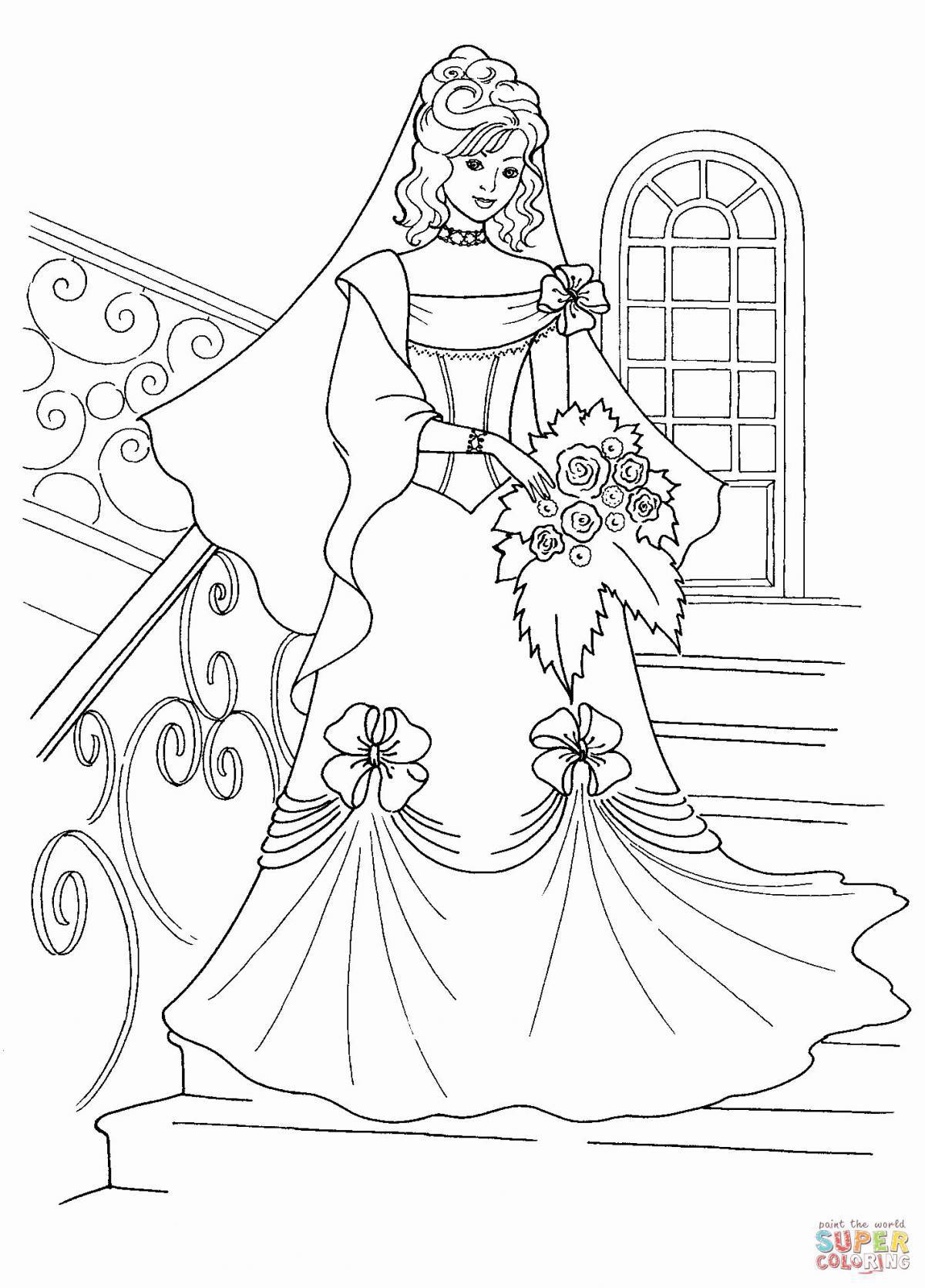 Glitter coloring of the princess in beautiful dresses