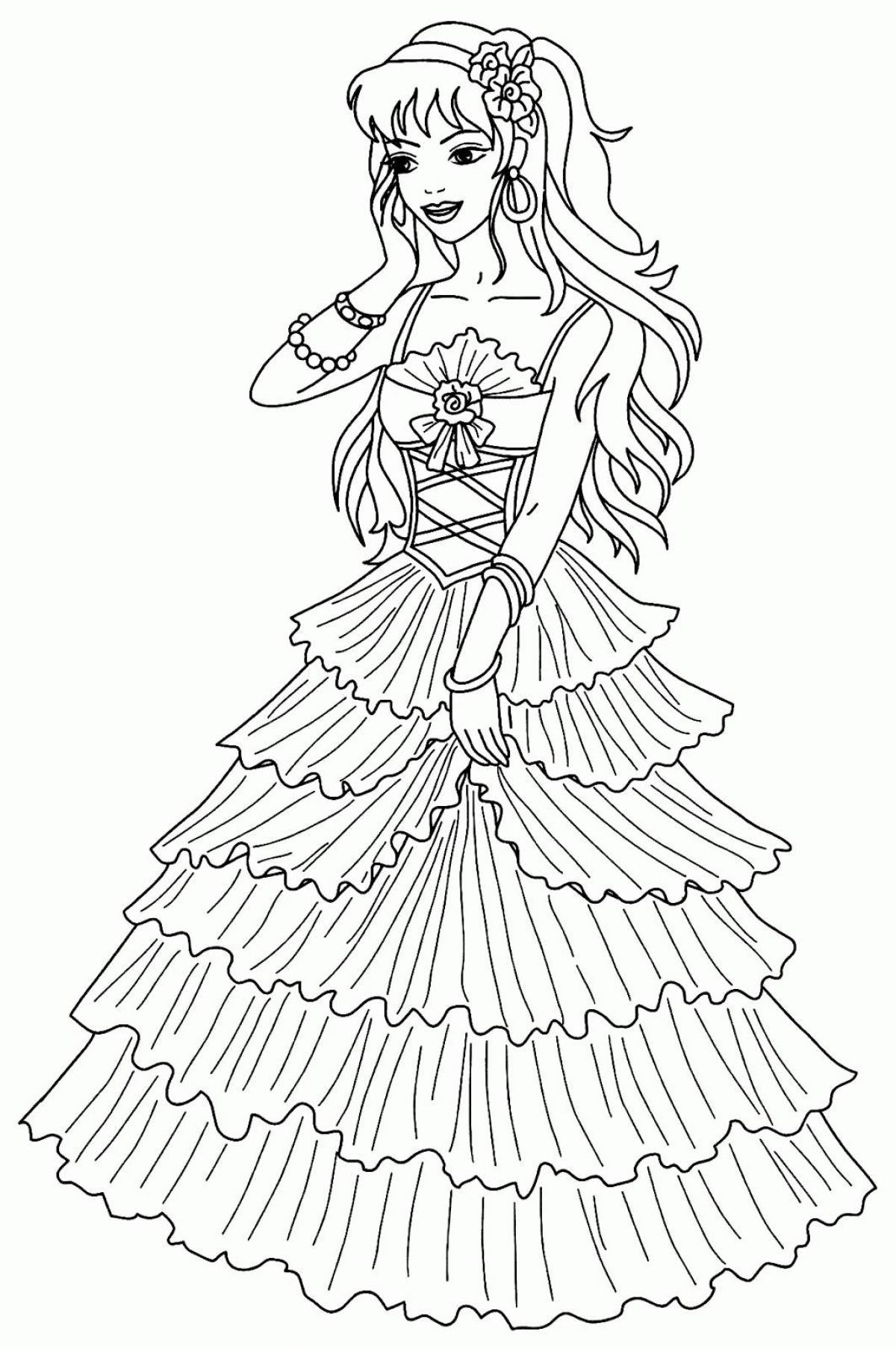 Luxury coloring pages of princesses in beautiful dresses