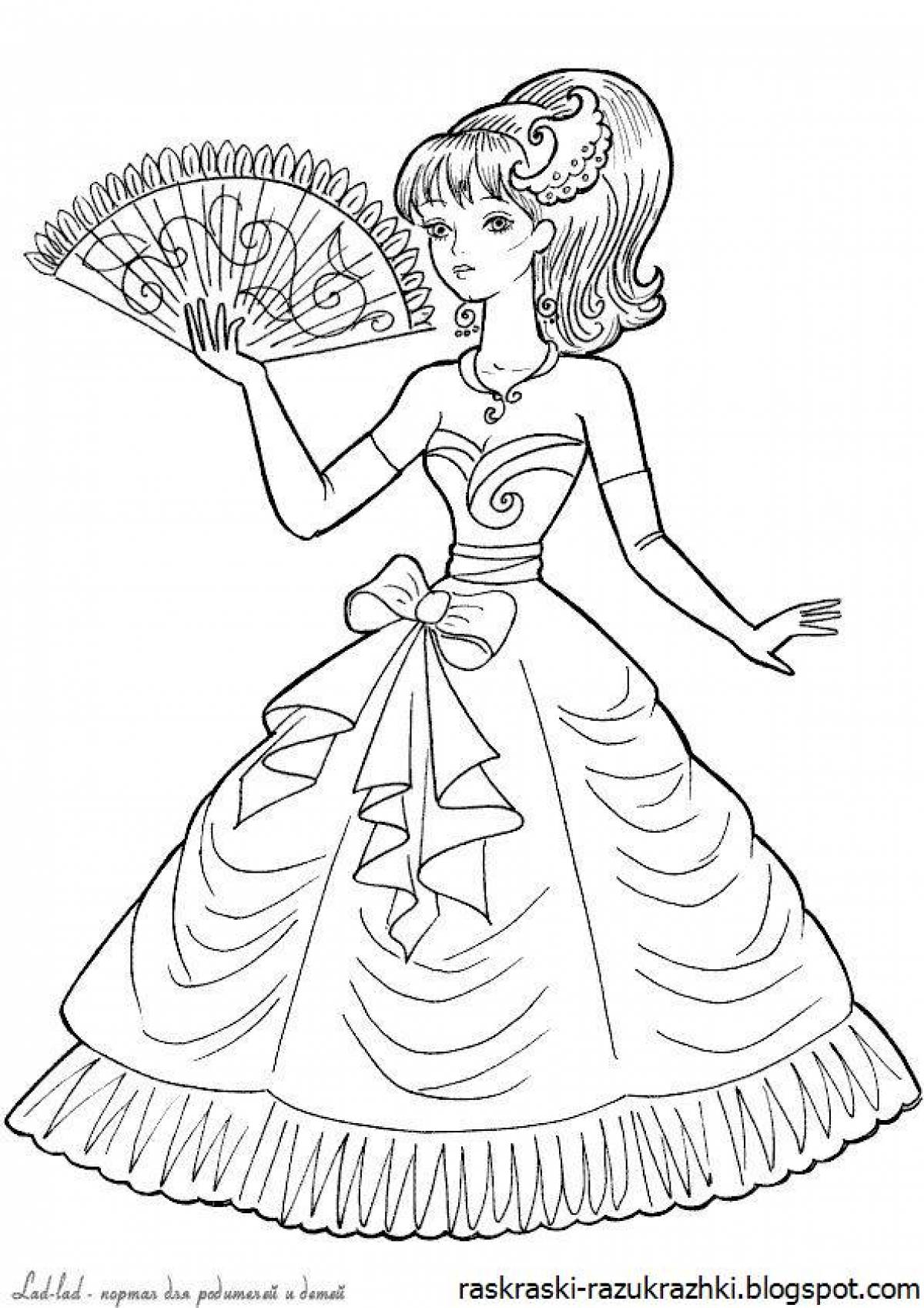 Glitter coloring pages of princesses in beautiful dresses