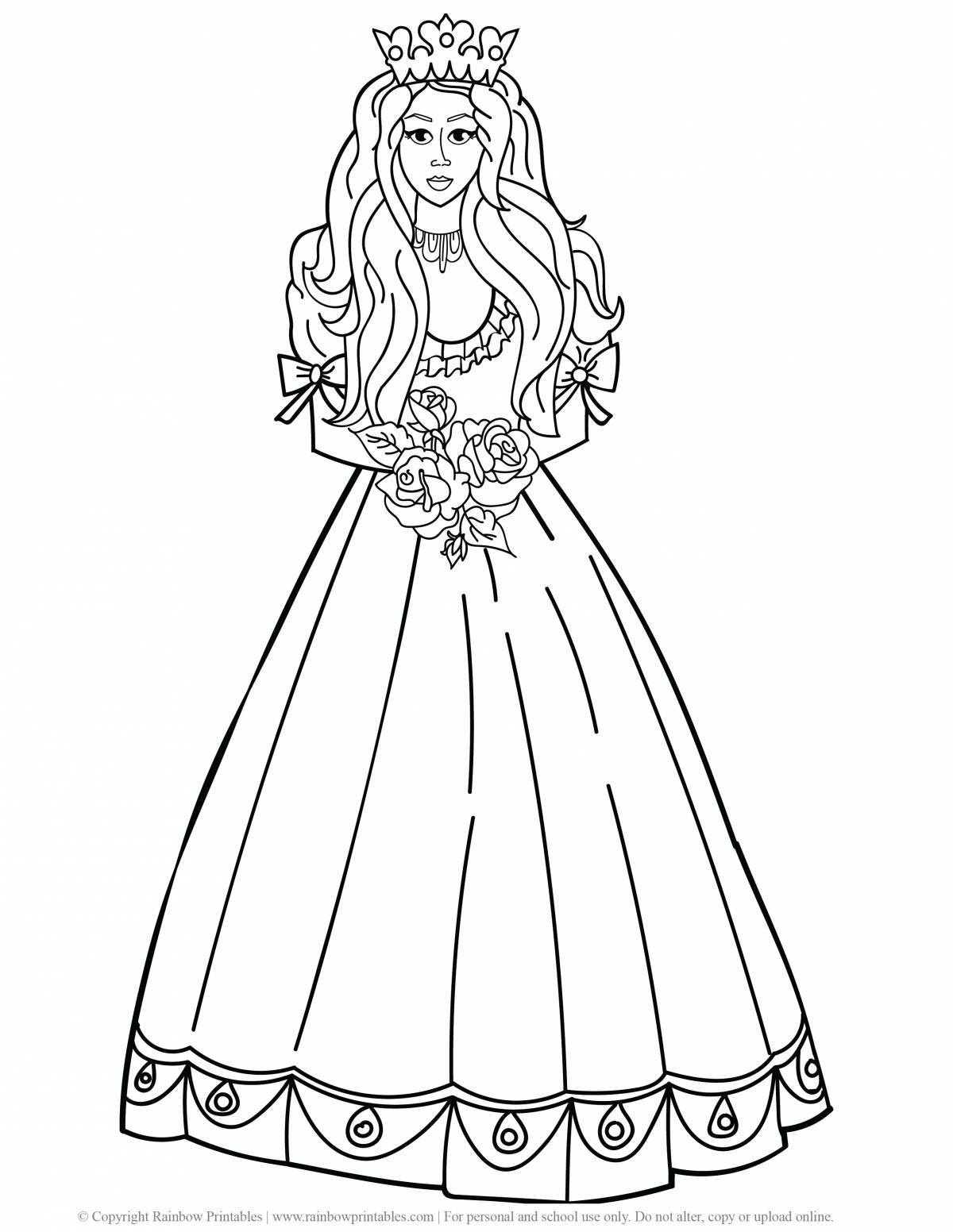 Coloring page for exalted princesses in pretty dresses