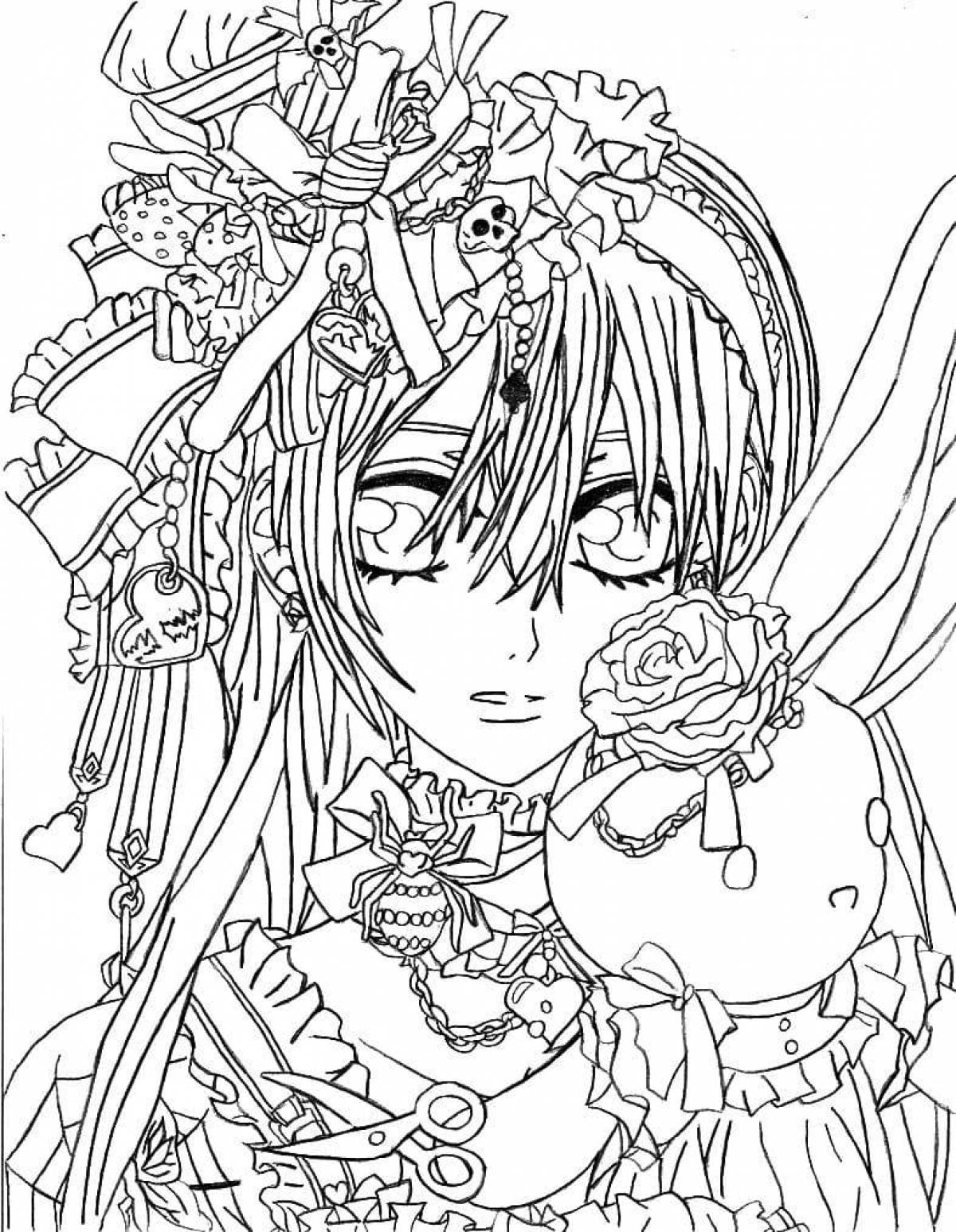 Coloring book magical anime figures