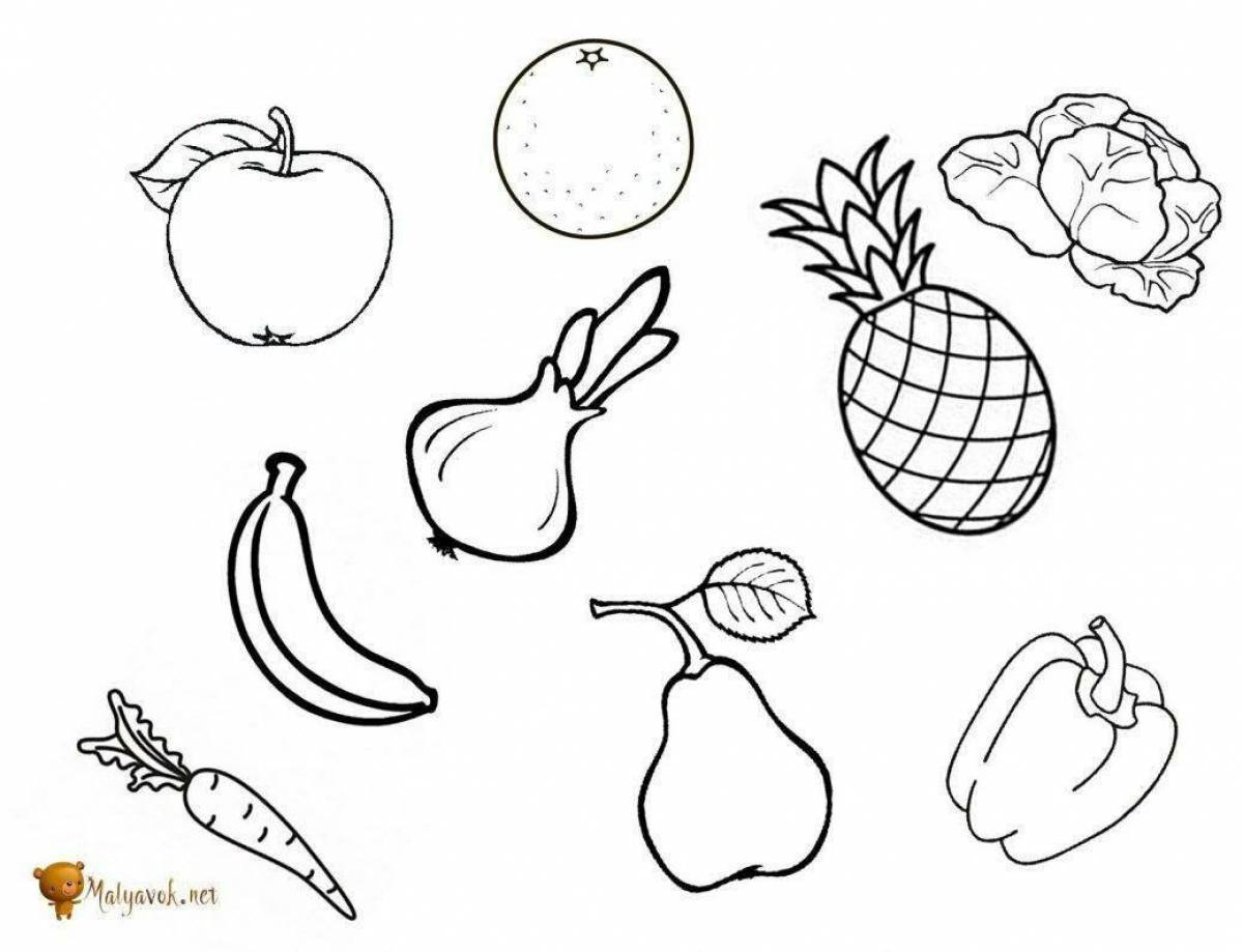Великолепные фрукты и овощи раскраски для детей