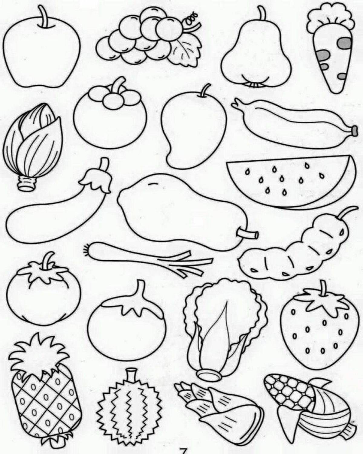 Amazing coloring pages with fruits and vegetables for kids