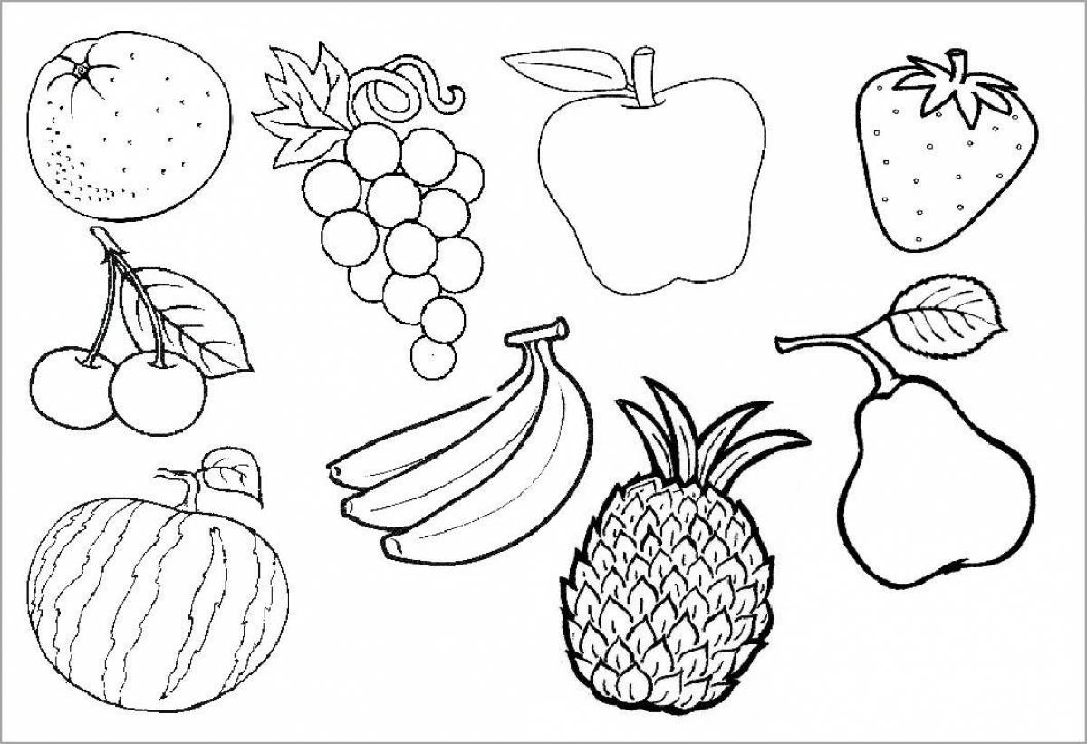 Coloring book grand fruits and vegetables for kids