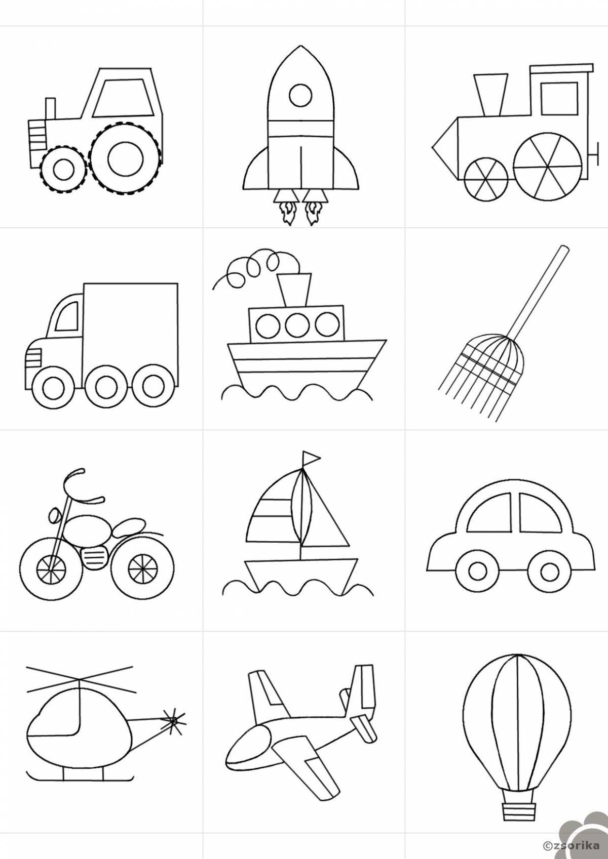 Playful transport coloring book for kids 6-7 years old