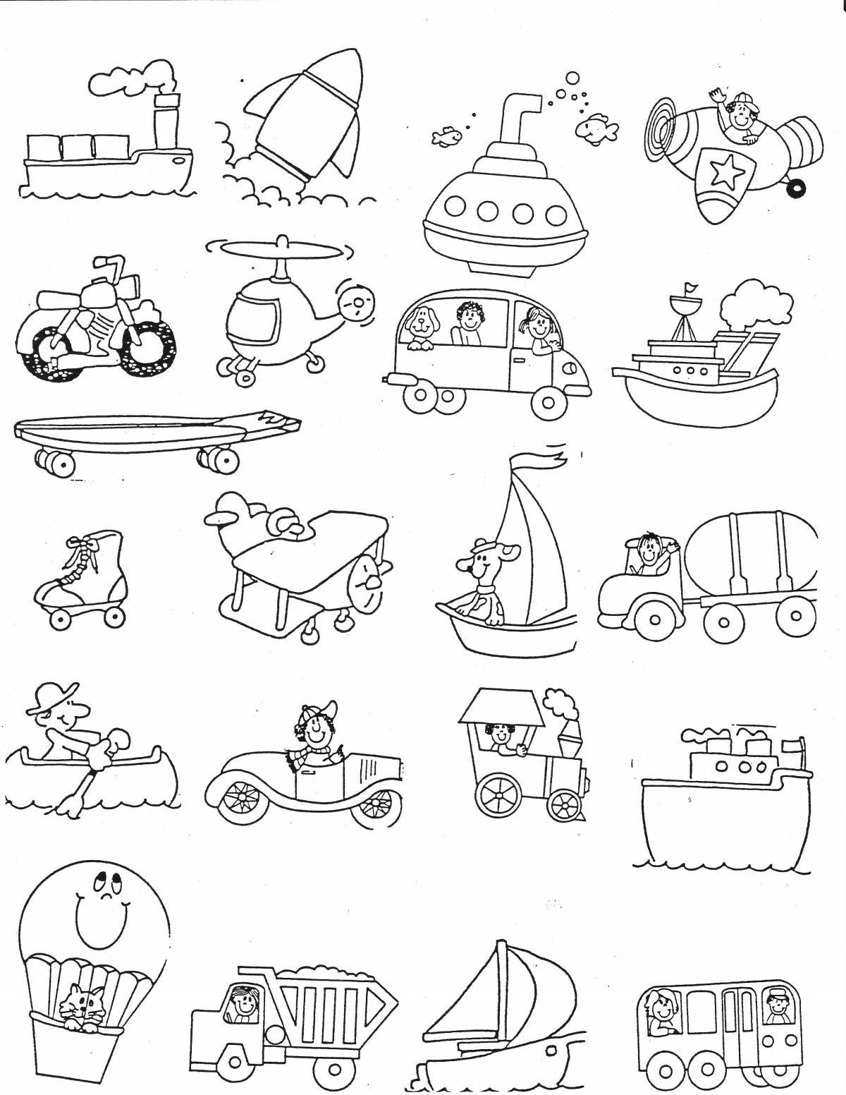 Creative transport coloring book for kids 6-7 years old