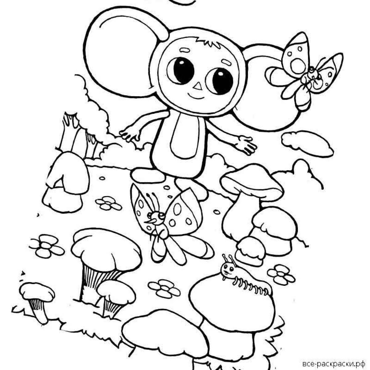 Coloring page joyful cheburashka