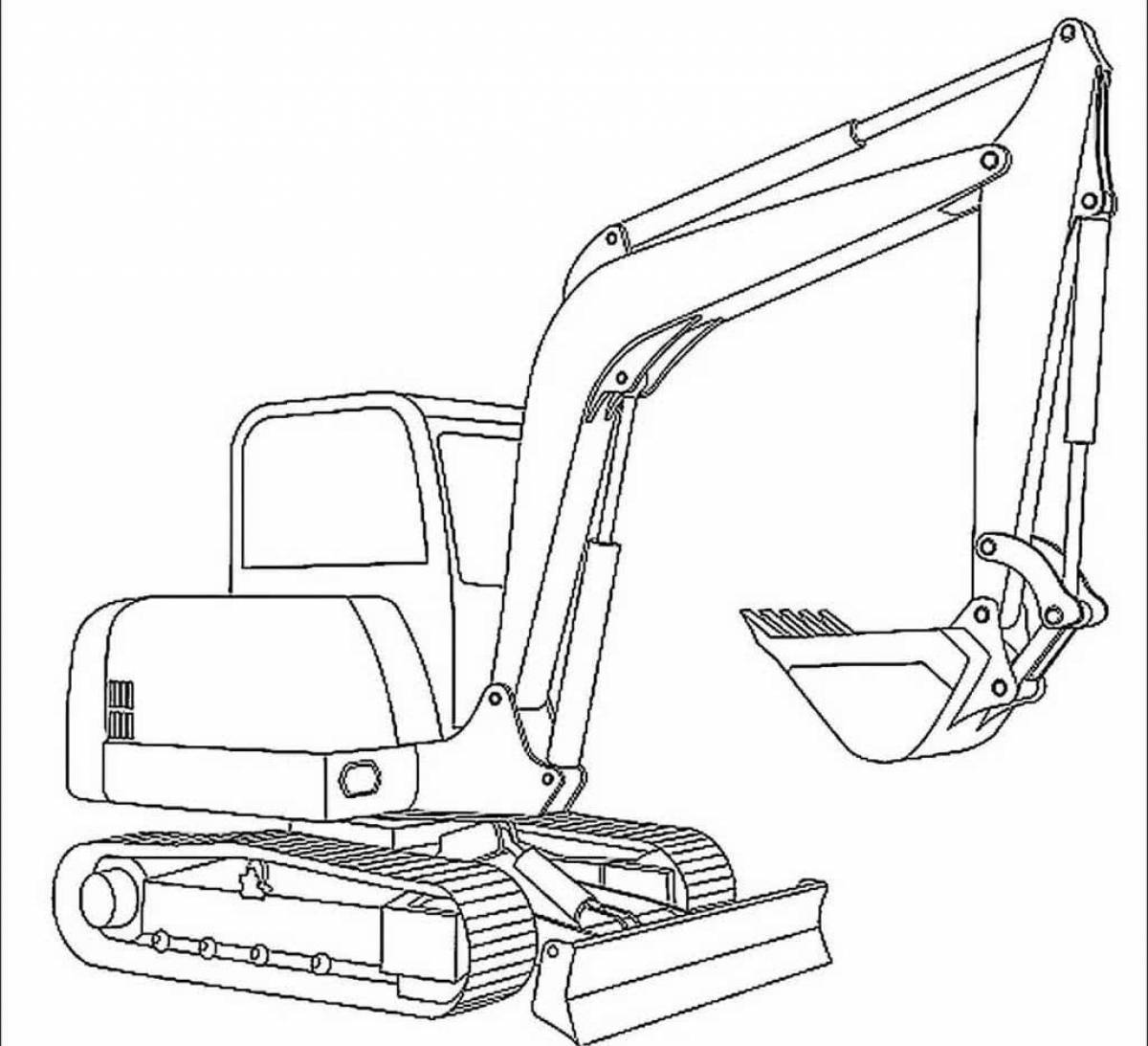 Coloring book of a cheerful excavator for children