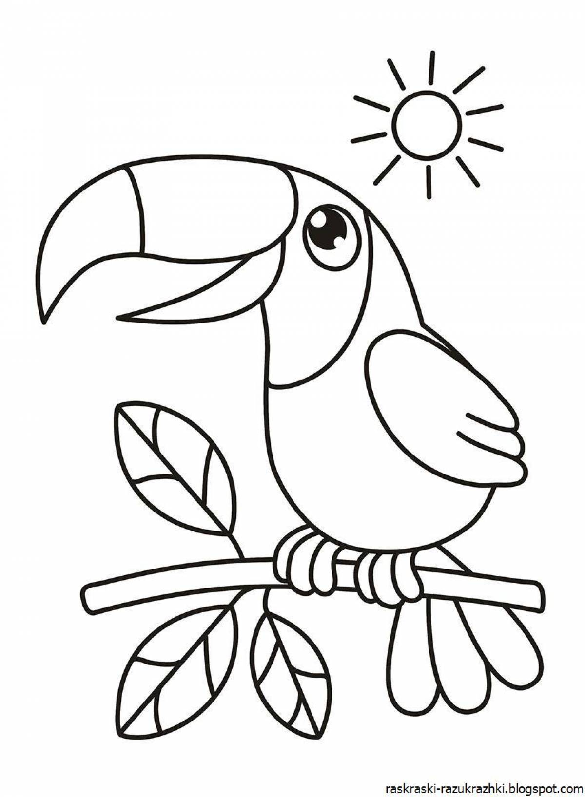 Пушистая раскраска птица для детей