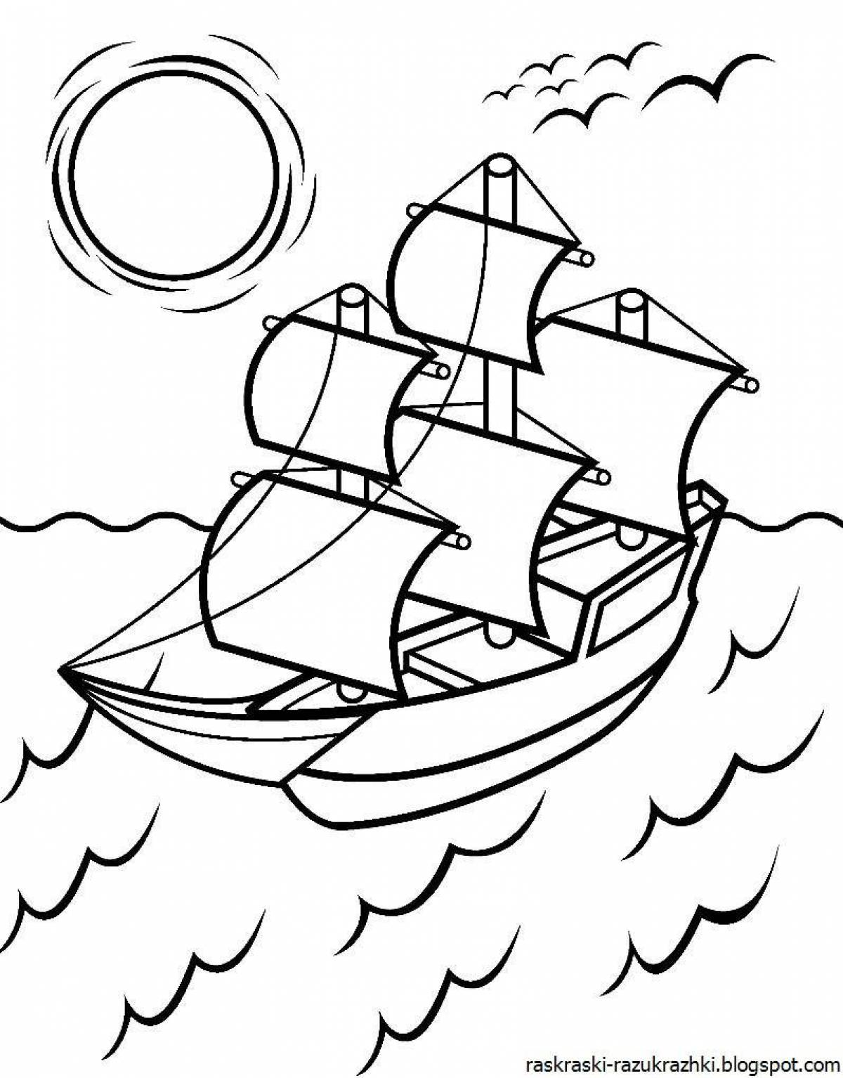 Playful ship coloring page for kids