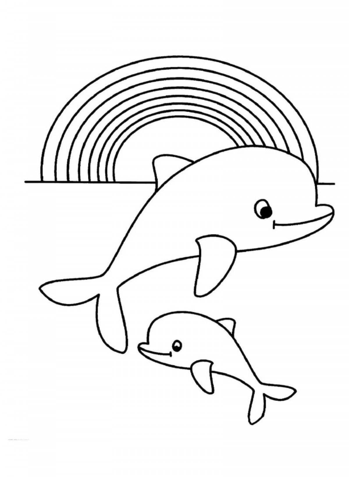 Веселая раскраска дельфинов для детей