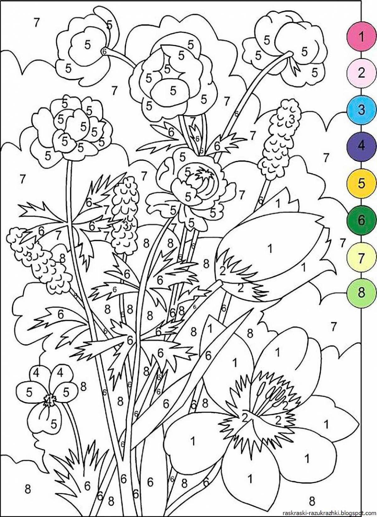Beautiful flowers coloring book for children 6-7 years old