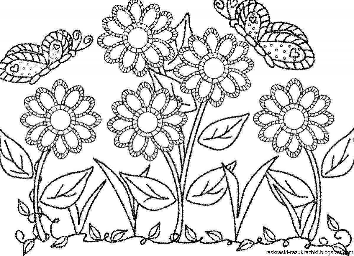 Буйная раскраска цветы для детей 6-7 лет