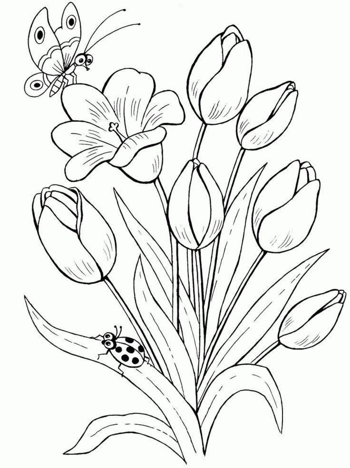 Exotic flower coloring pages for children 6-7 years old
