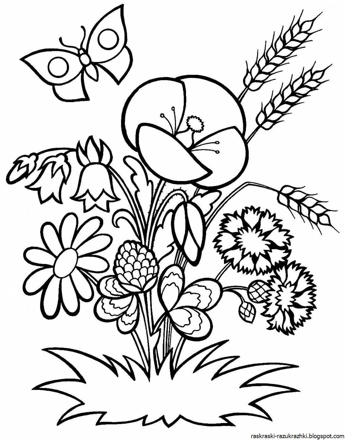 Elegant flowers coloring book for children 6-7 years old