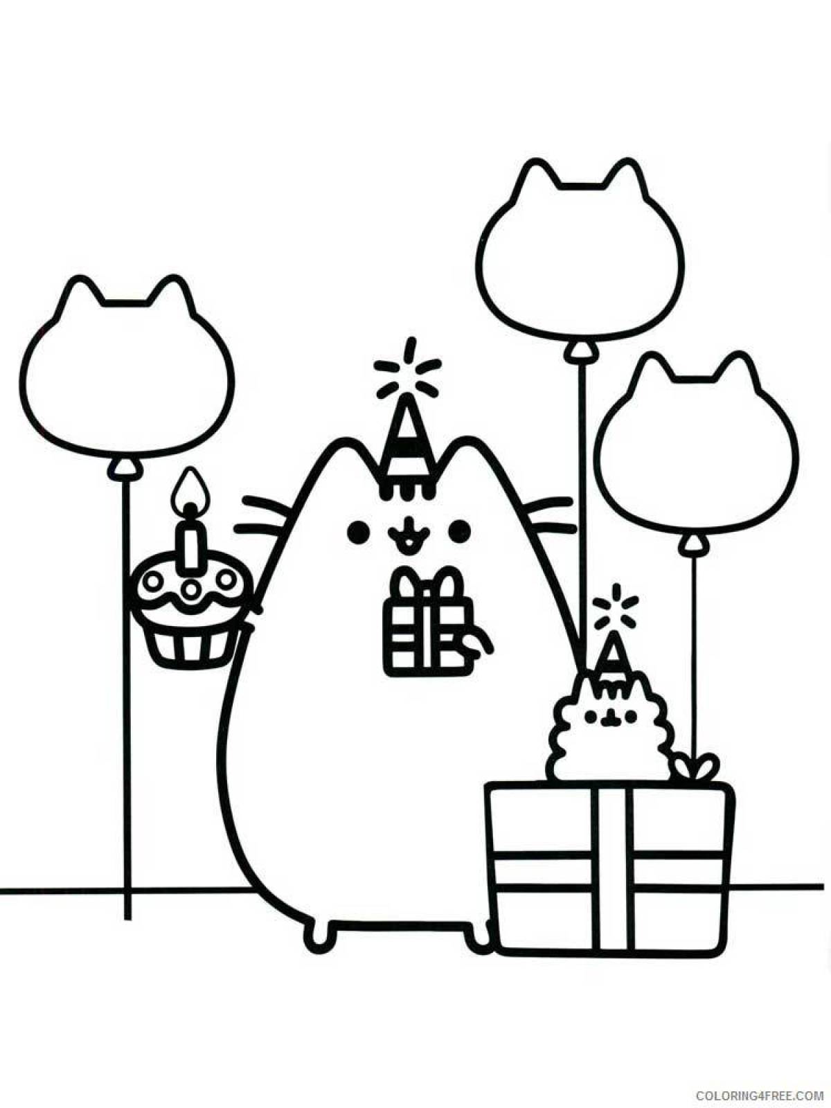 Fluffy Cat Pusheen Coloring Page