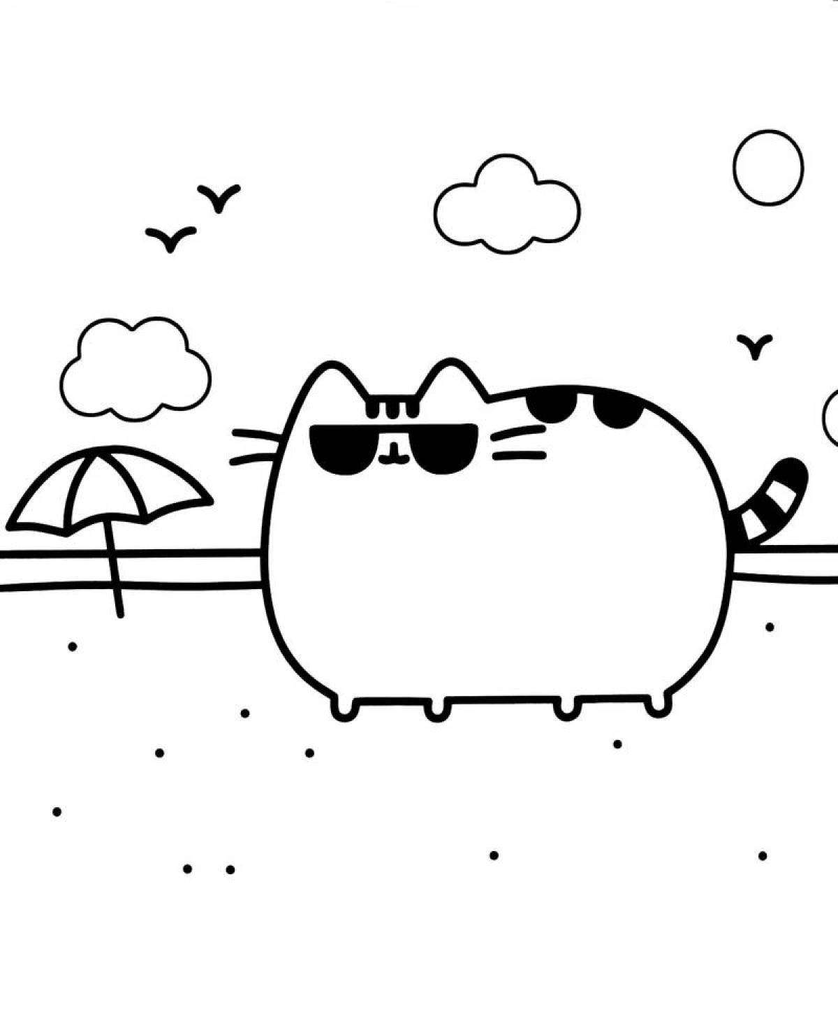 Adorable pusheen cat coloring page
