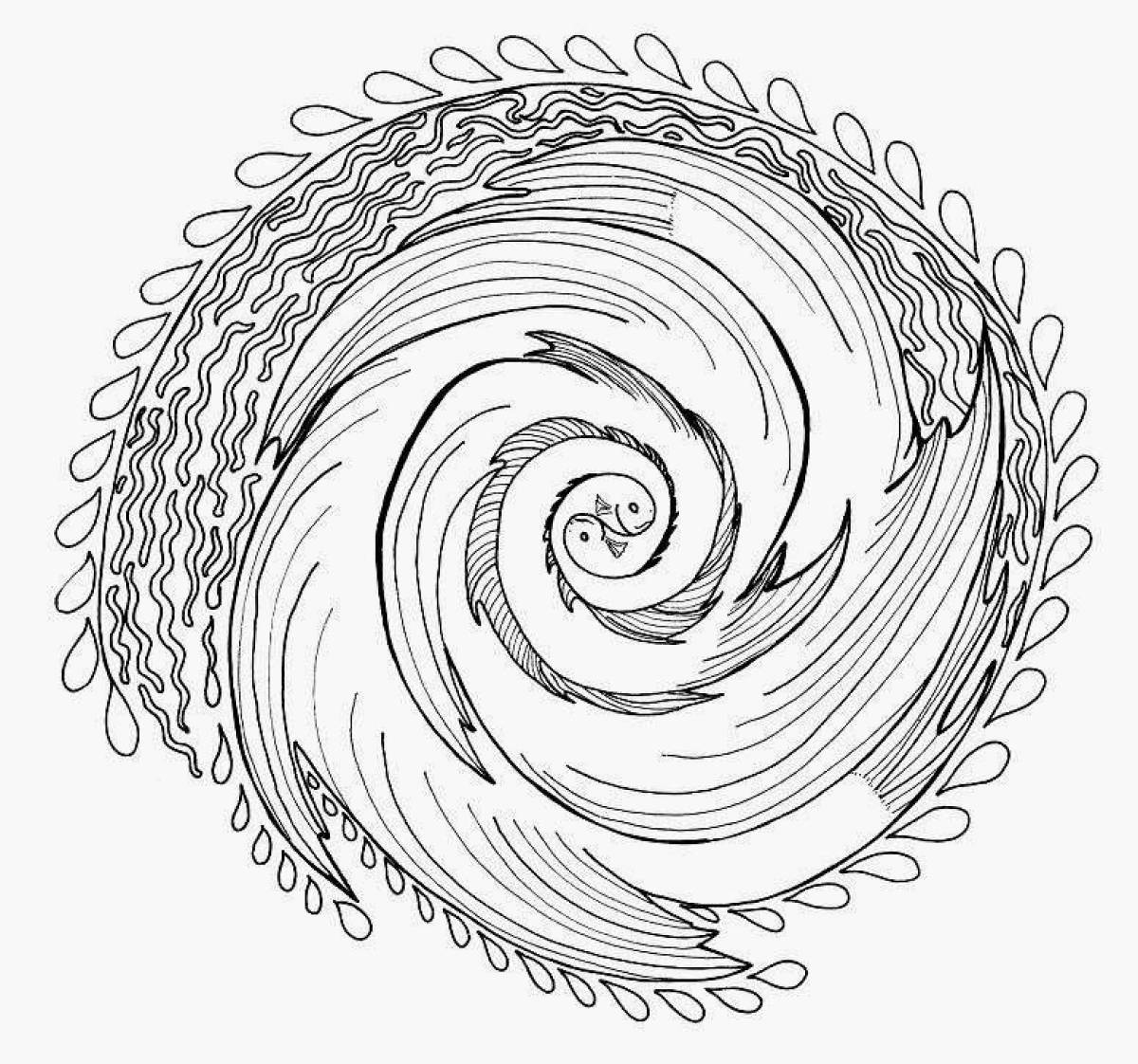Violent coloring in a circle in a spiral