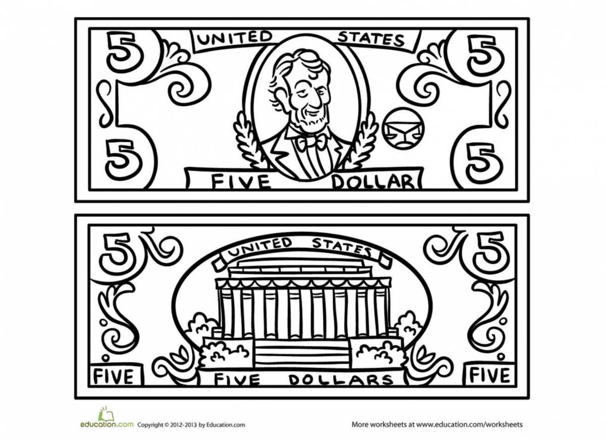 Attractive money coloring page for youth