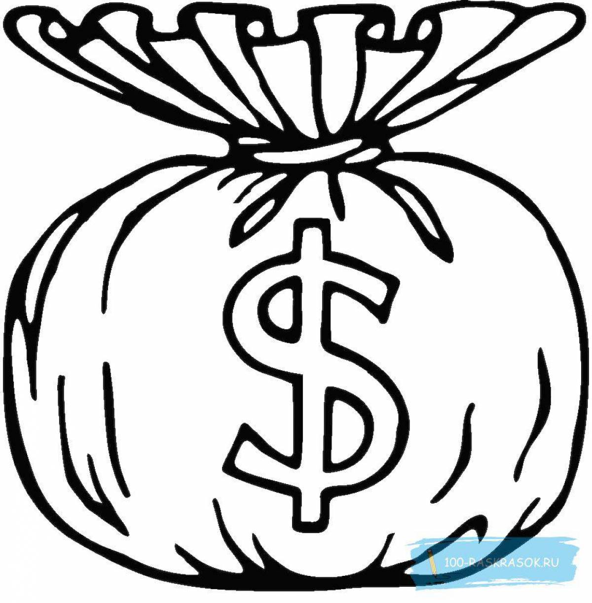 Colorful money coloring page for little fingers