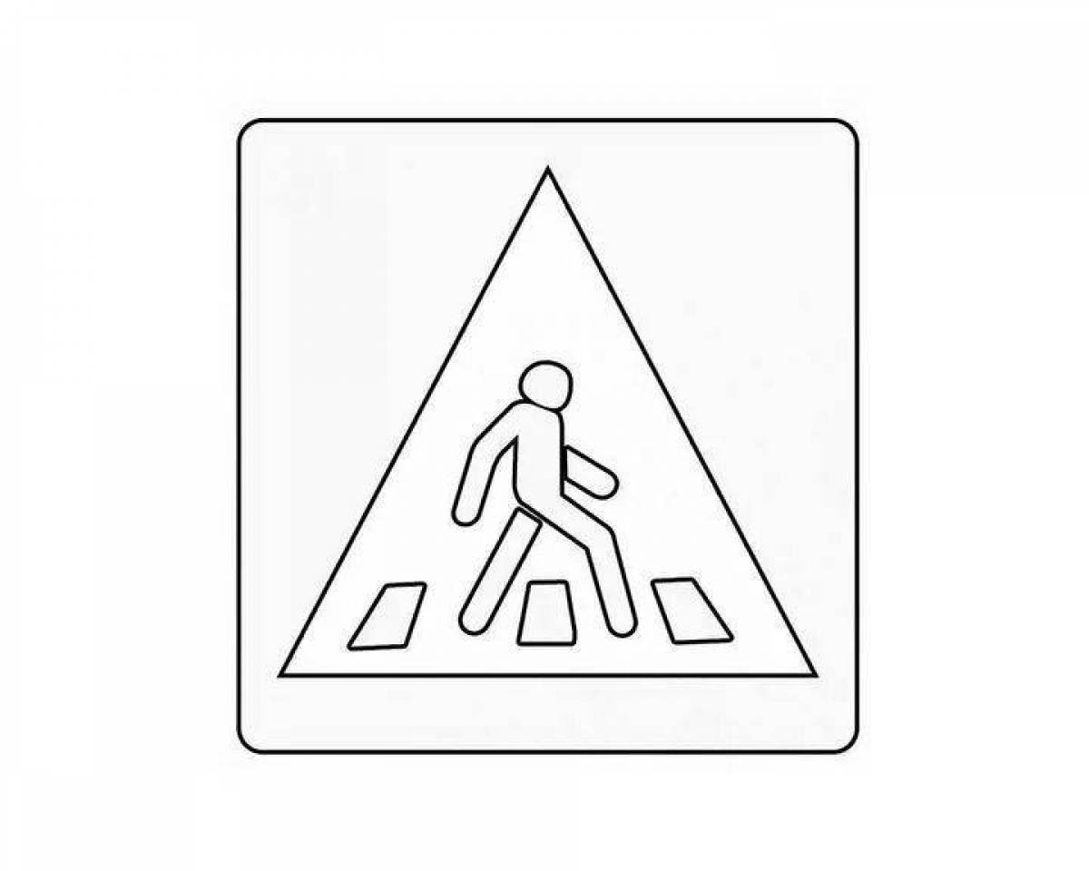 Coloring page with animated traffic signs