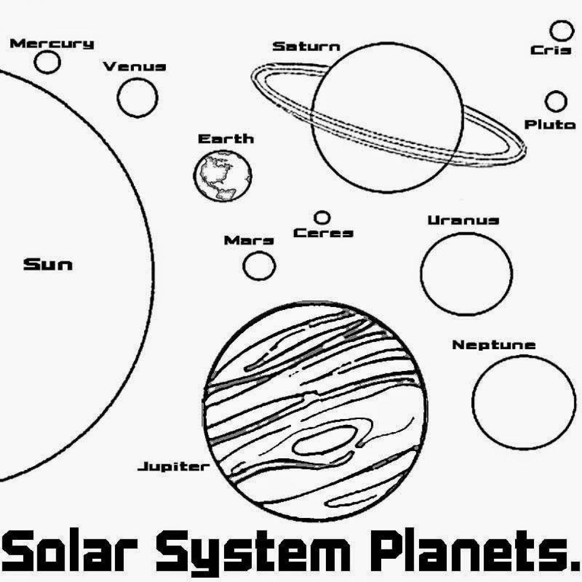 An interesting coloring book for kids in the planets of the solar system