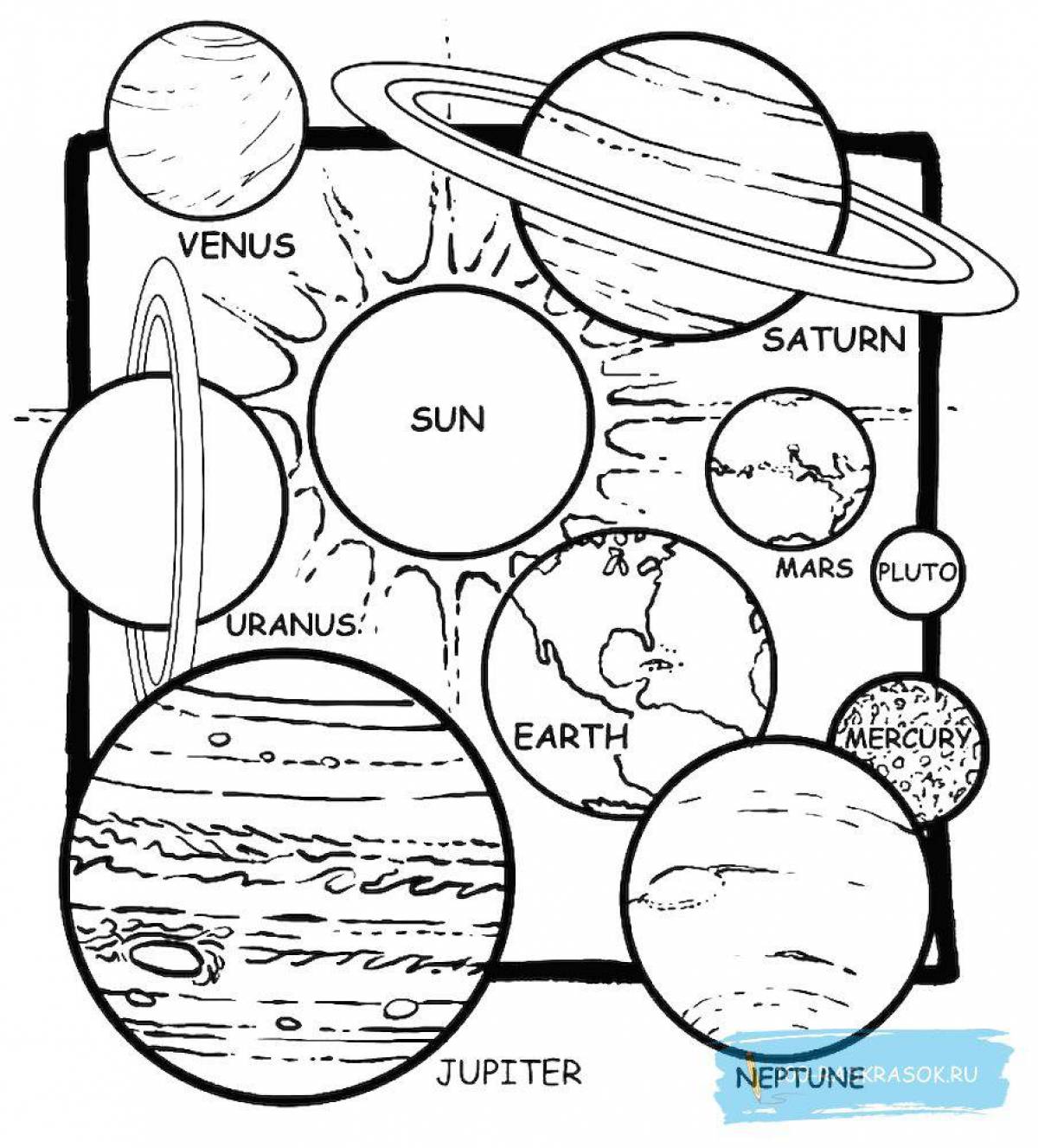 Colour coloring of the planets of the solar system for children