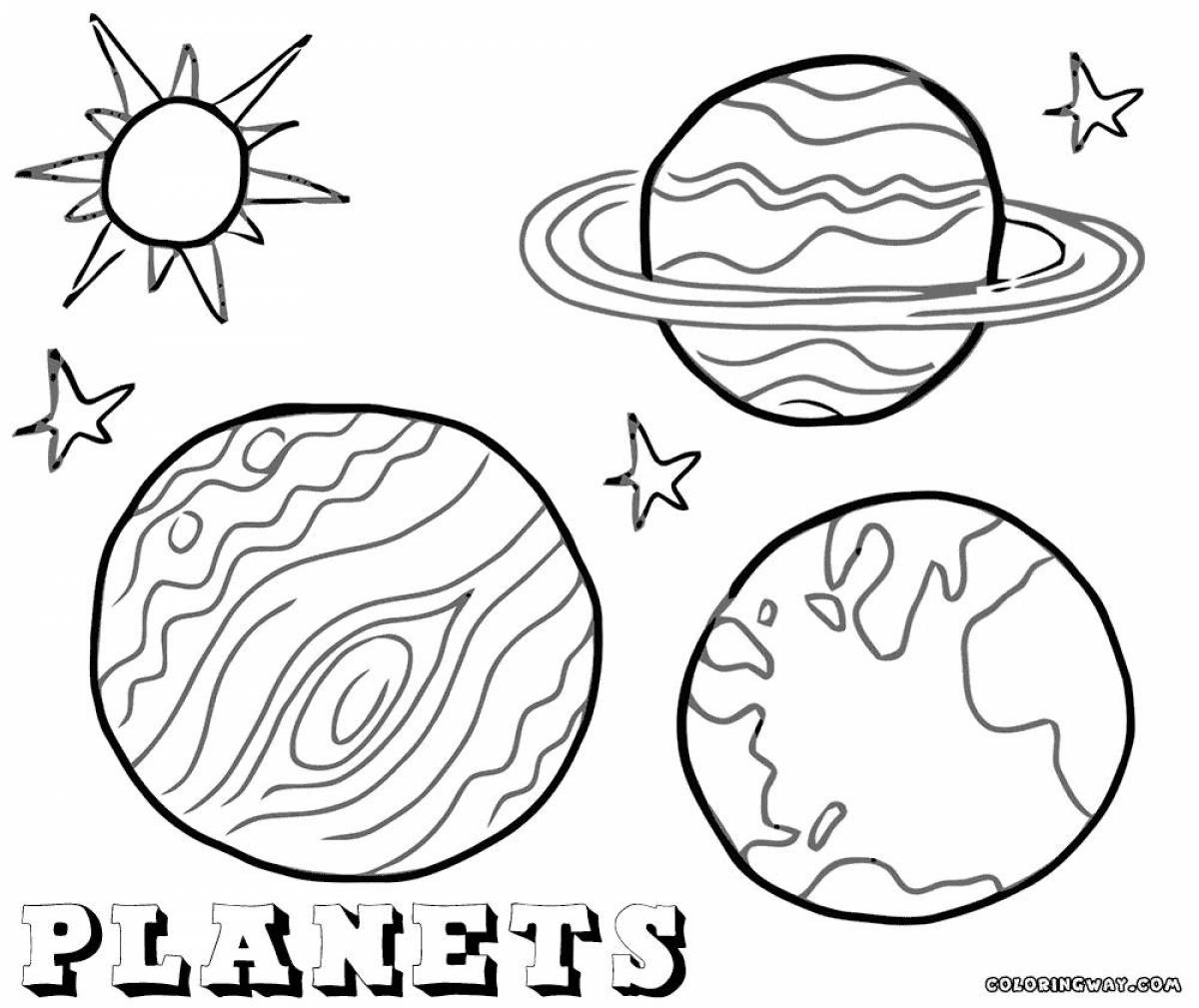 Colour interactive coloring book of the planets of the solar system for children