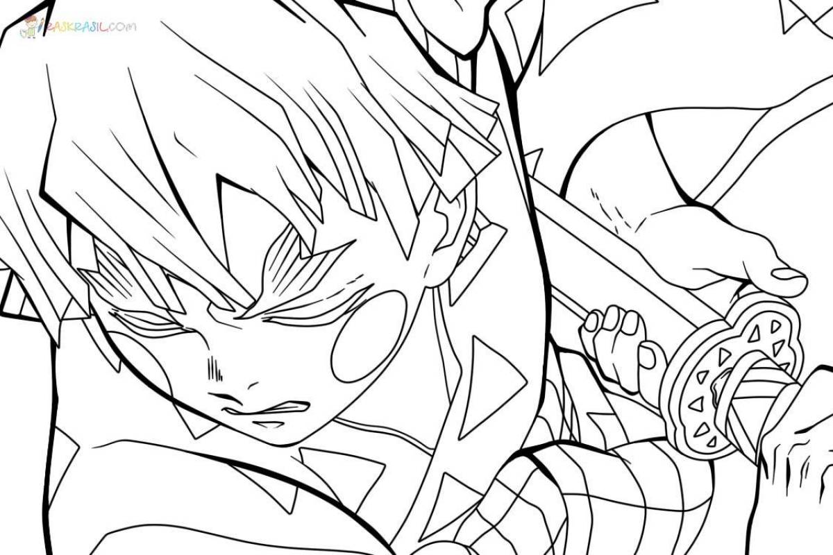 Regal anime blade cleaves demons coloring page