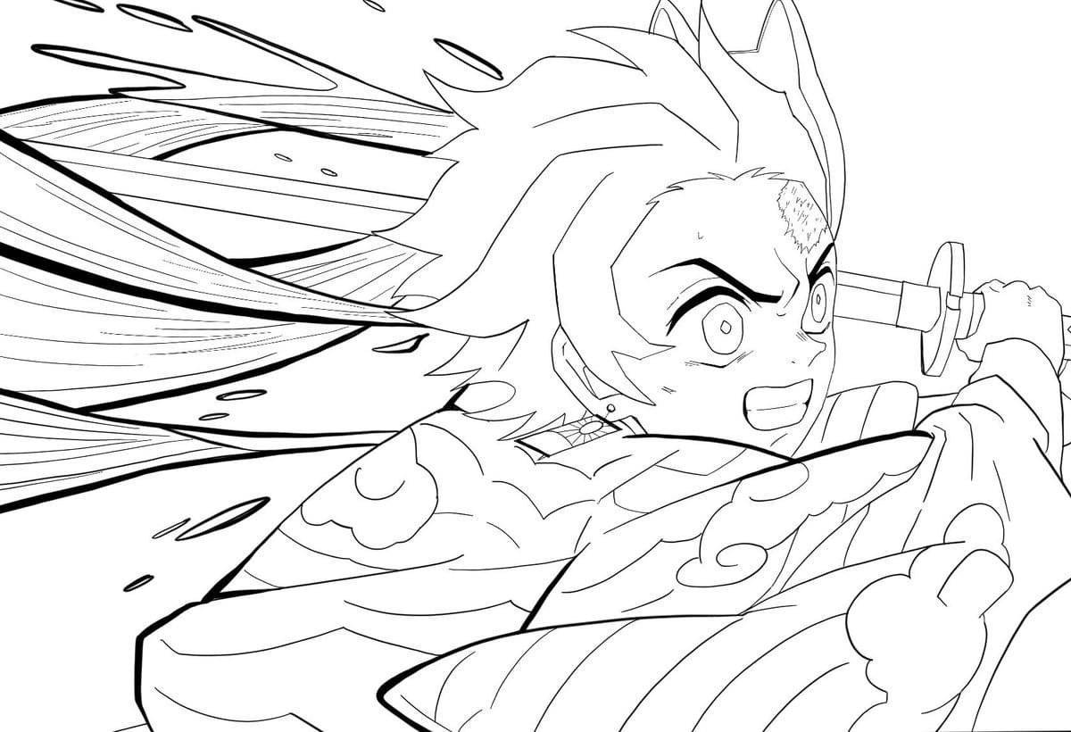 Anime divine blade cleaves demons coloring page