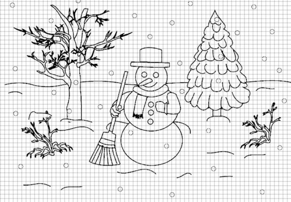 Joyful winter landscape coloring for children