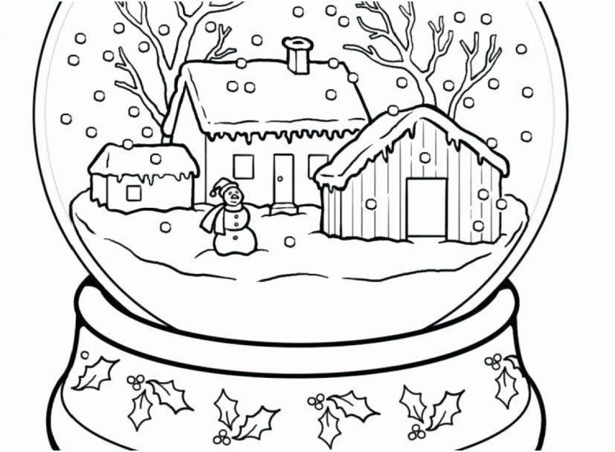 Игривая страница раскраски зимний пейзаж для детей
