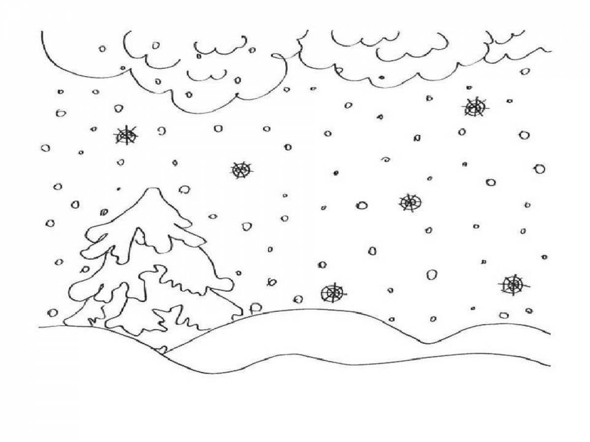 Amazing winter landscape coloring book for kids