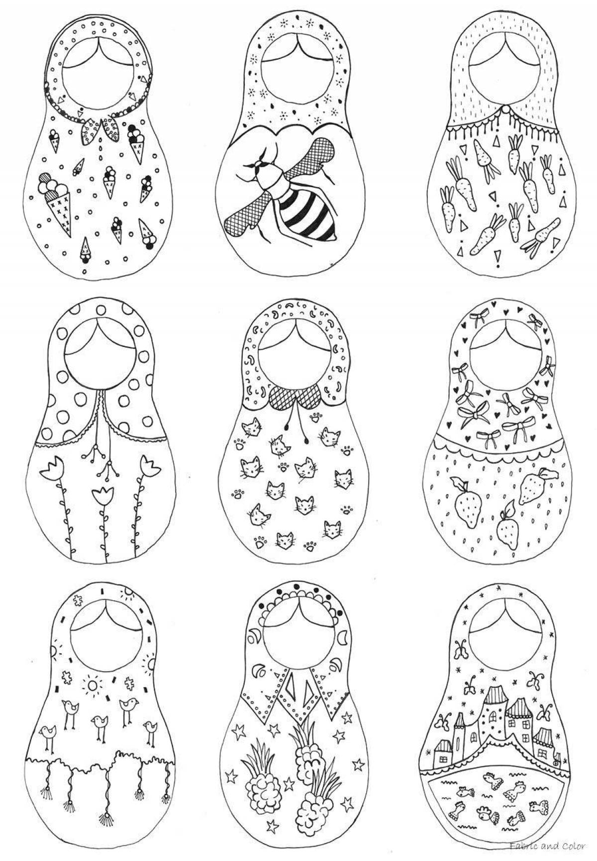 Intriguing coloring page with matryoshka pattern